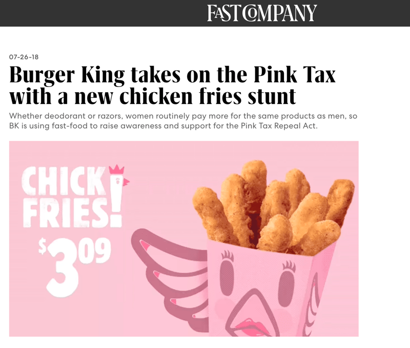 Figure 5b: Screenshot of Fast Company article on Burger King’s pink tax stunt; Infegy Atlas data.