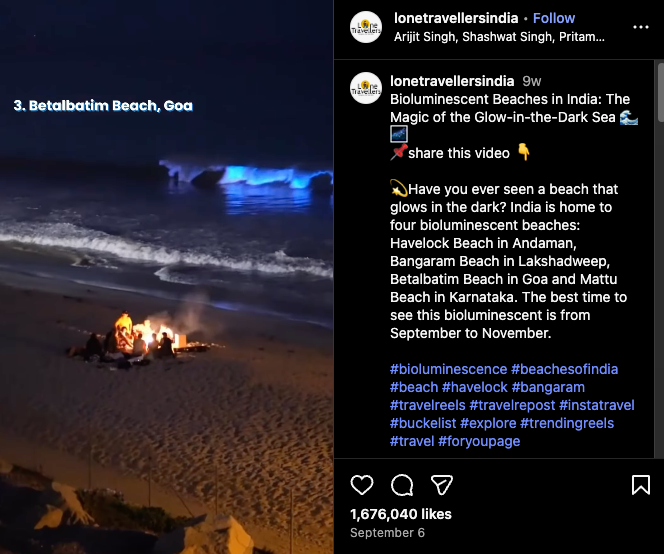 Figure 1: Example post for India travel on Instagram, Sep 6, 2025; Instagram.