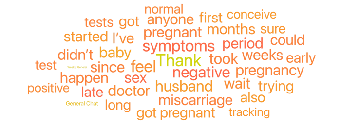 Figure 2: Word Cloud Showing Top Topics Related to Trying To Conceive&nbsp;(December 2024 through June 2025); Infegy Social Dataset.