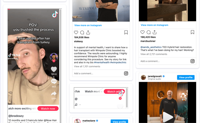 Image showing testimonies and journeys of current hair transplant patients 