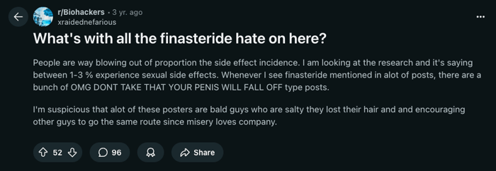 Figure 7: Reddit Post&nbsp;Showing The Controversy Associated With Finasteride.